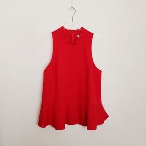 Cressida Mock Neck Sleeveless Red Tank Top